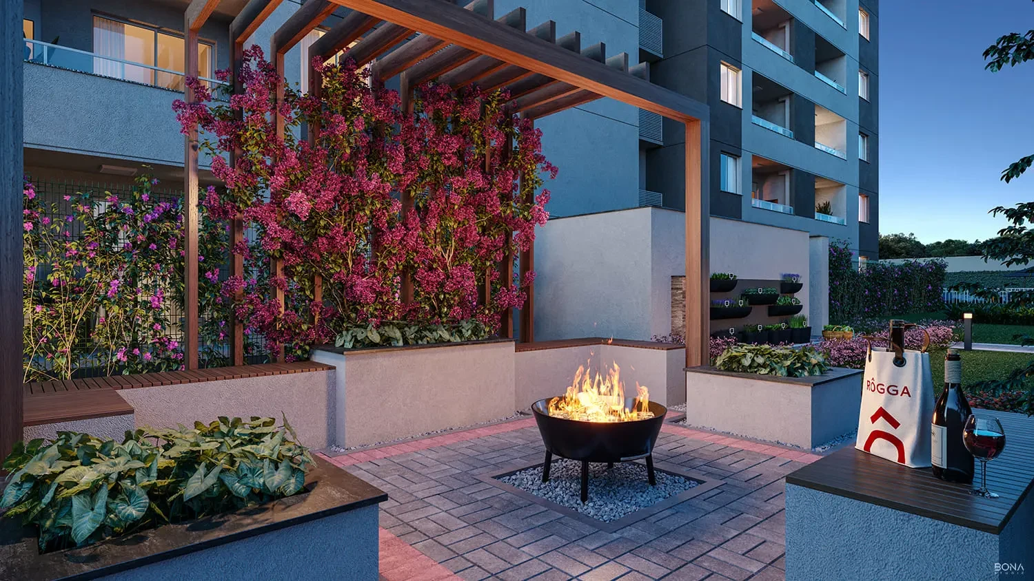 Morada do Sol — espaço externo com fireplace
